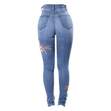 Embroidered Button Pocket High Waist Denim Skinny Slim Jeans - Easy Pickins Store