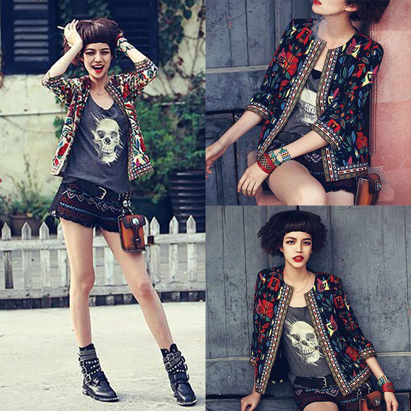 Embroidered Jacket Tribal Print Long Sleeve - Easy Pickins Store