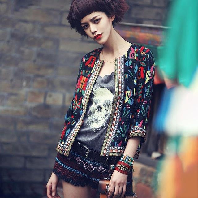 Embroidered Jacket Tribal Print Long Sleeve - Easy Pickins Store
