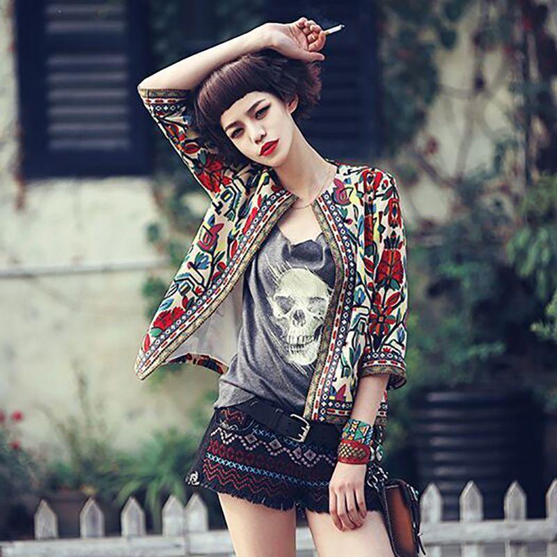 Embroidered Jacket Tribal Print Long Sleeve - Easy Pickins Store