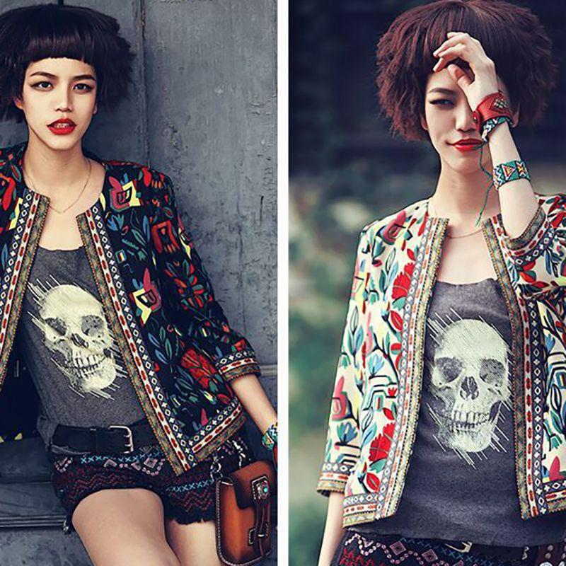Embroidered Jacket Tribal Print Long Sleeve - Easy Pickins Store