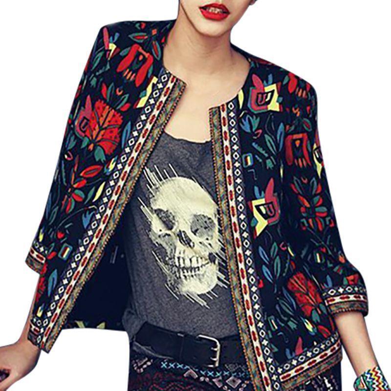 Embroidered Jacket Tribal Print Long Sleeve - Easy Pickins Store