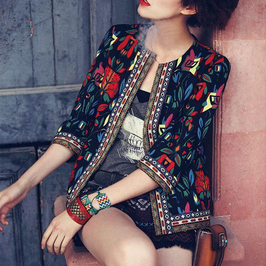 Embroidered Jacket Tribal Print Long Sleeve - Easy Pickins Store