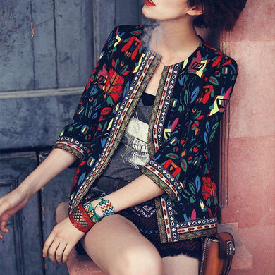 Embroidered Jacket Tribal Print Long Sleeve - Easy Pickins Store