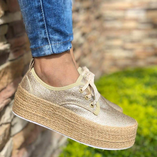 Espadrille Canvas Thick Lace up Round Toe Casual Flats - Easy Pickins Store