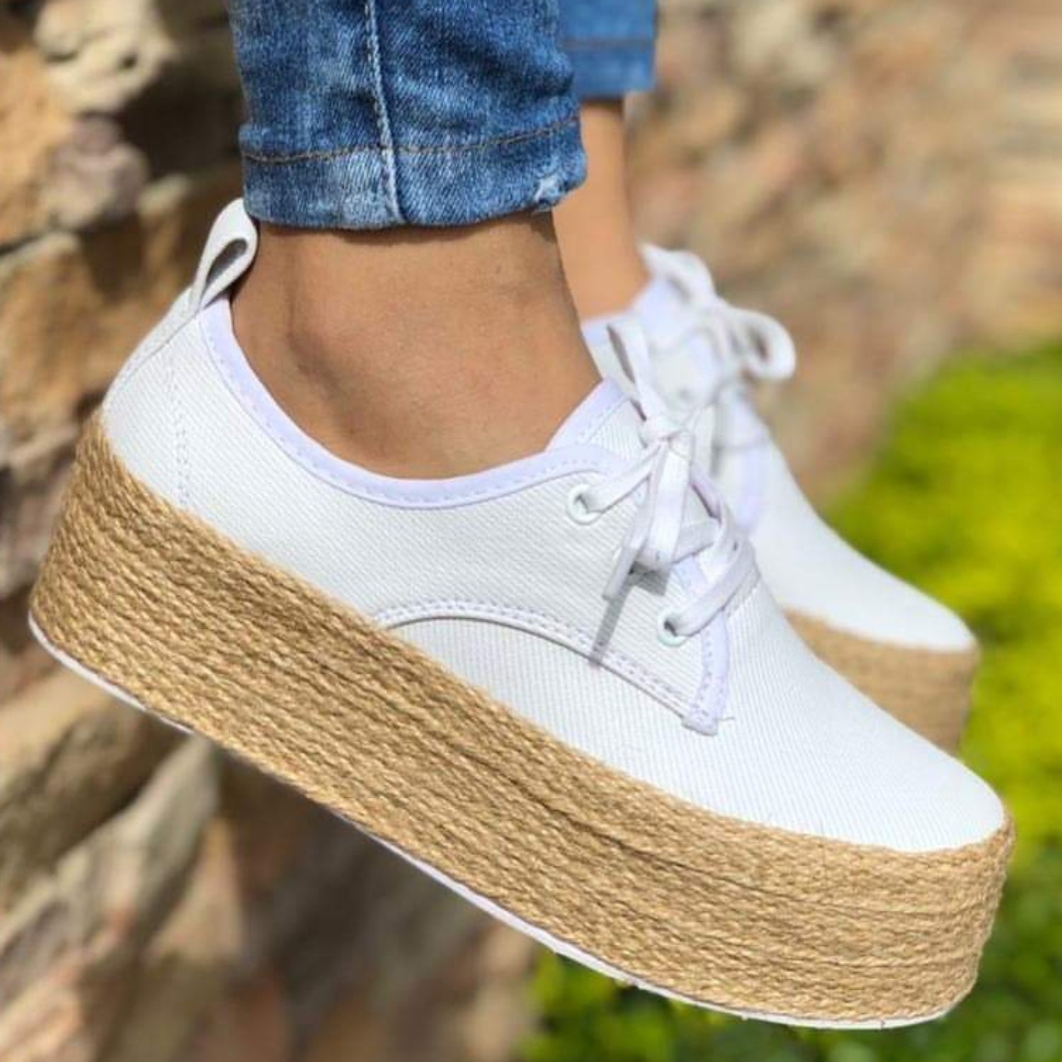 Espadrille Canvas Thick Lace up Round Toe Casual Flats - Easy Pickins Store