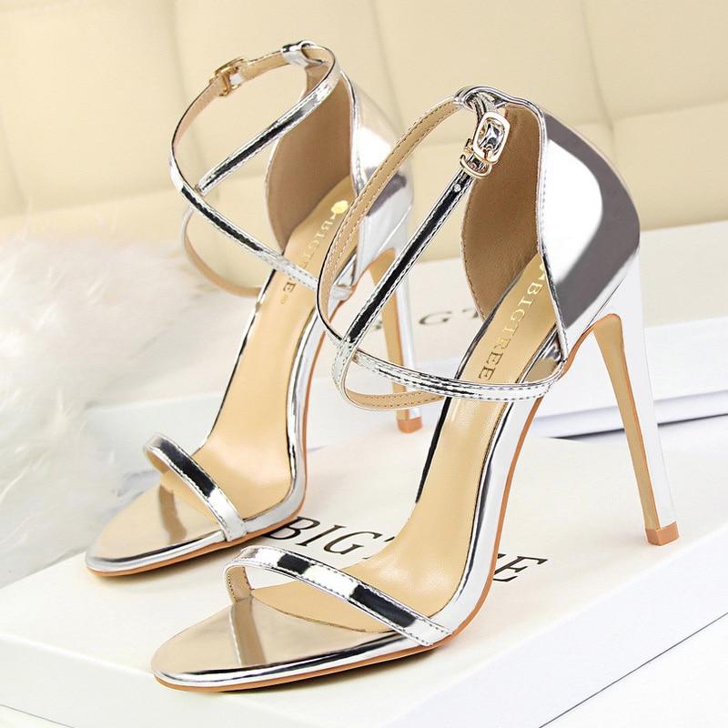 Extreme High Heels Pumps Buckle Gold Silver - Easy Pickins Store