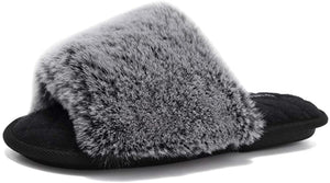Furry Faux Fur Slippers Memory Foam Slippers Slip on - Easy Pickins Store