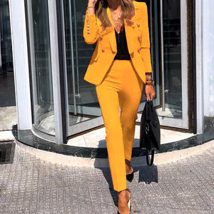 Fashion Blazer Elastic Pants Suit Office Lady Slim Elegant Pants Set - Easy Pickins Store