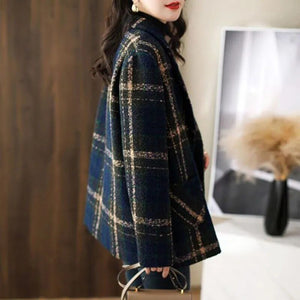 Fashion Plaid Casual Slim Double Breasted Woolen Coat - Easy Pickins Store