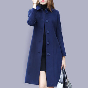 Fashion Wool Coat Mid Length Single Breasted Slim Blended Woolen Overcoat - Easy Pickins Store