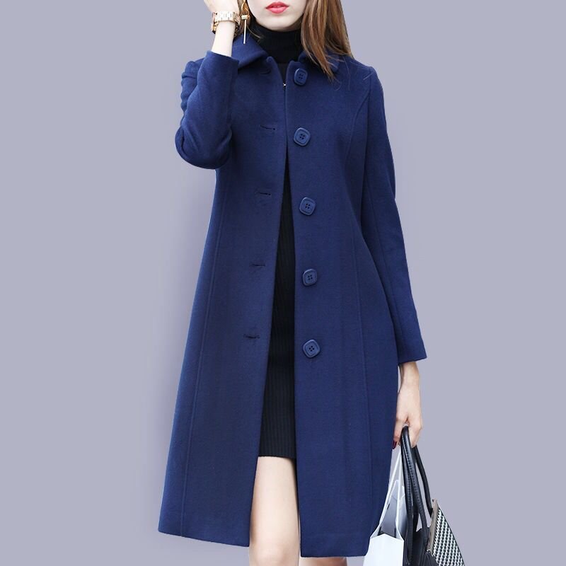 Fashion Wool Coat Mid Length Single Breasted Slim Blended Woolen Overcoat - Easy Pickins Store