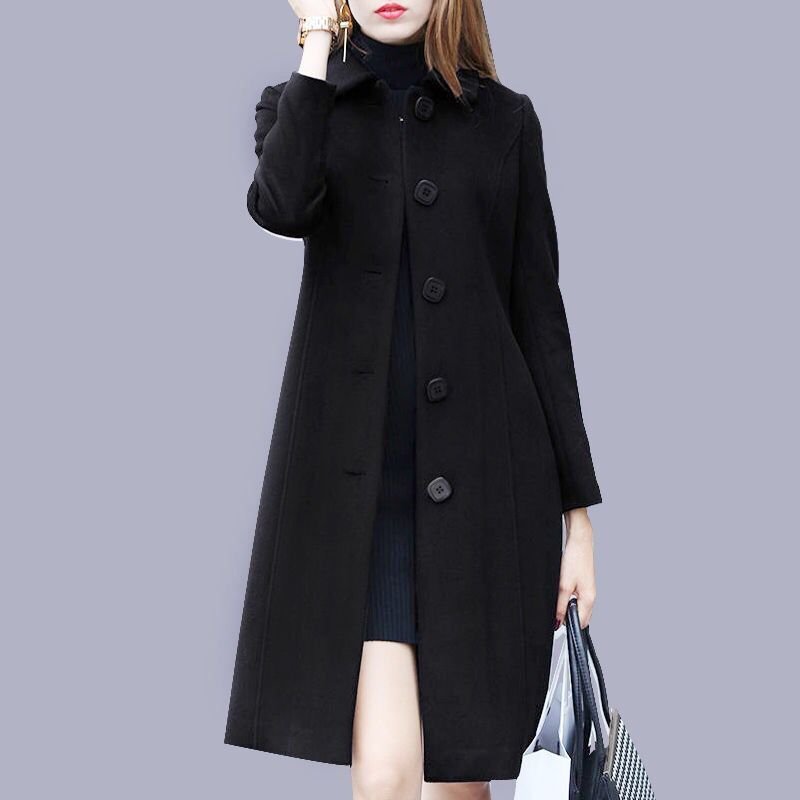 Fashion Wool Coat Mid Length Single Breasted Slim Blended Woolen Overcoat - Easy Pickins Store