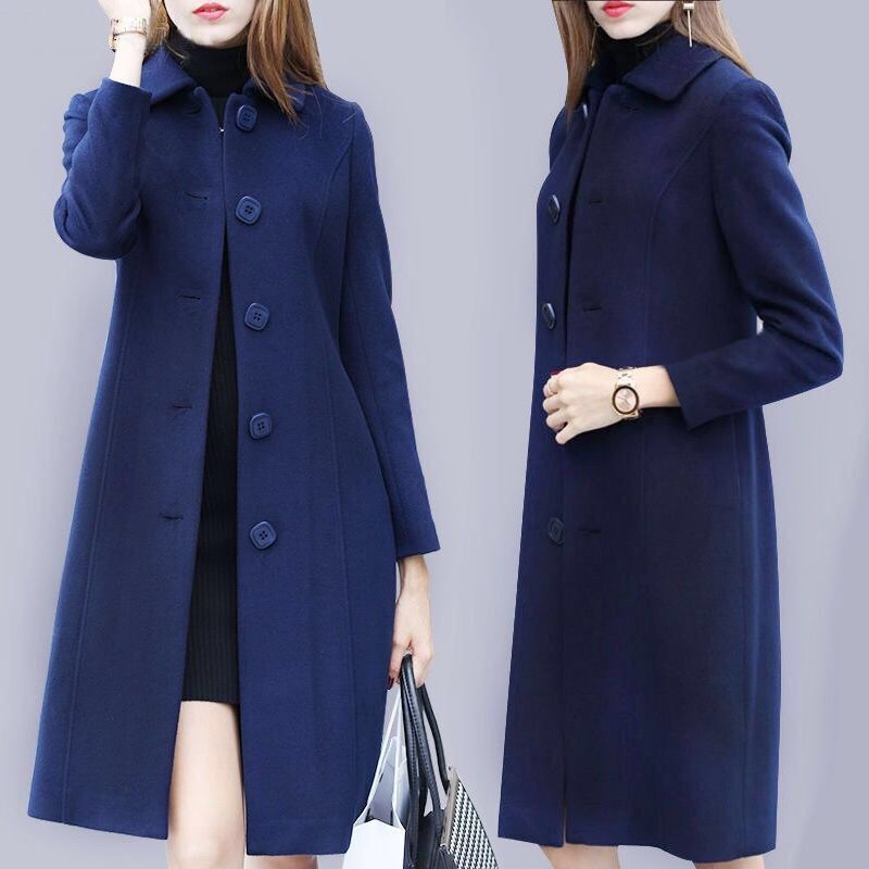 Fashion Wool Coat Mid Length Single Breasted Slim Blended Woolen Overcoat - Easy Pickins Store