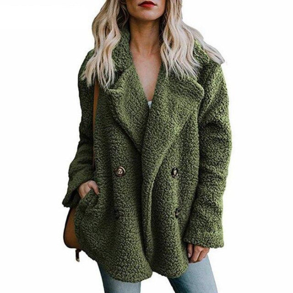 Faux Fur Lapel Long Sleeve Teddy Overcoat - Easy Pickins Store