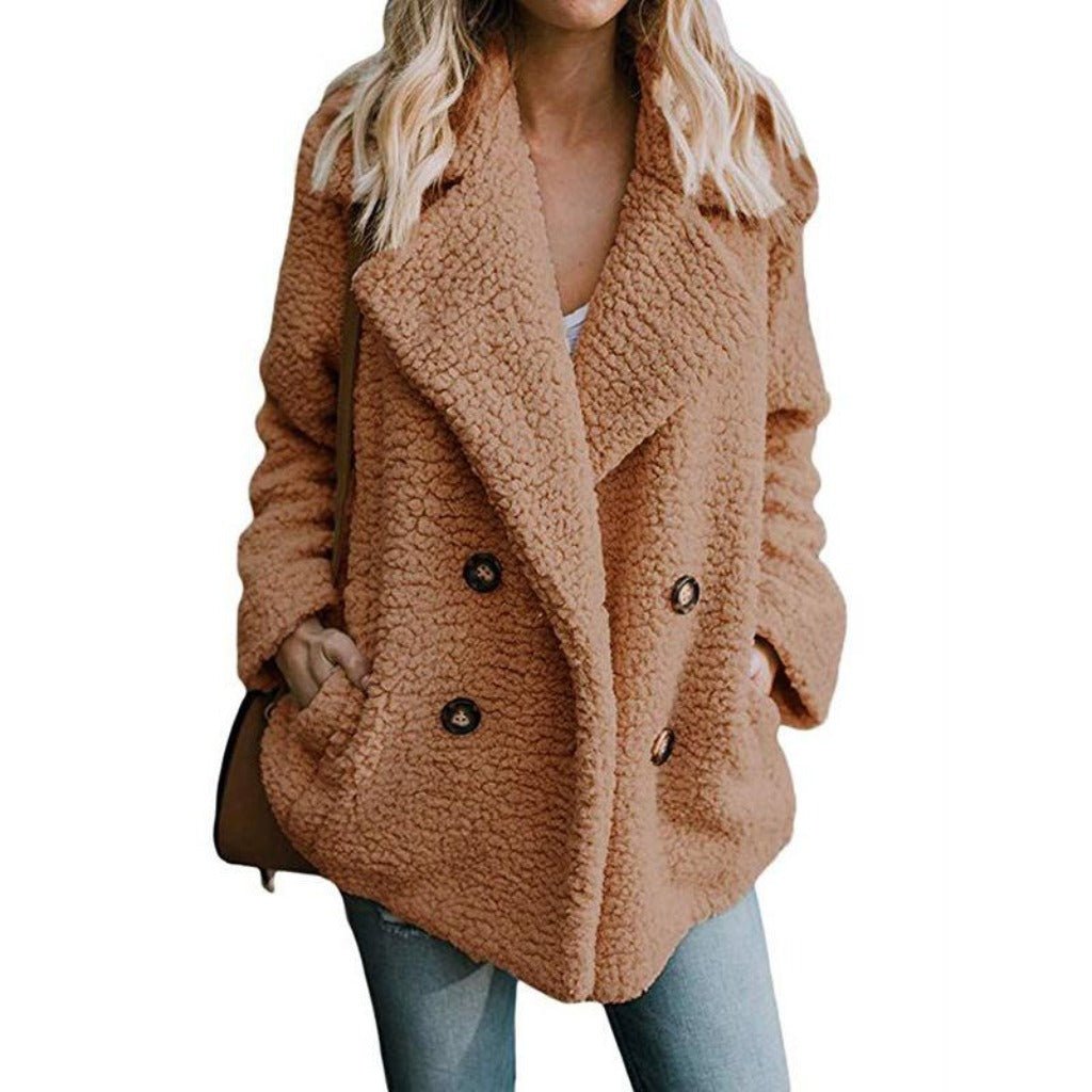 Faux Fur Lapel Long Sleeve Teddy Overcoat - Easy Pickins Store