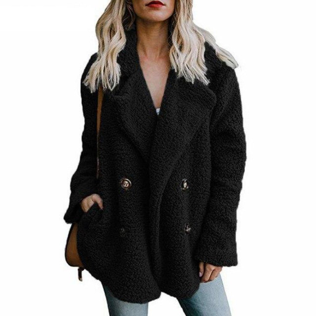 Faux Fur Lapel Long Sleeve Teddy Overcoat - Easy Pickins Store