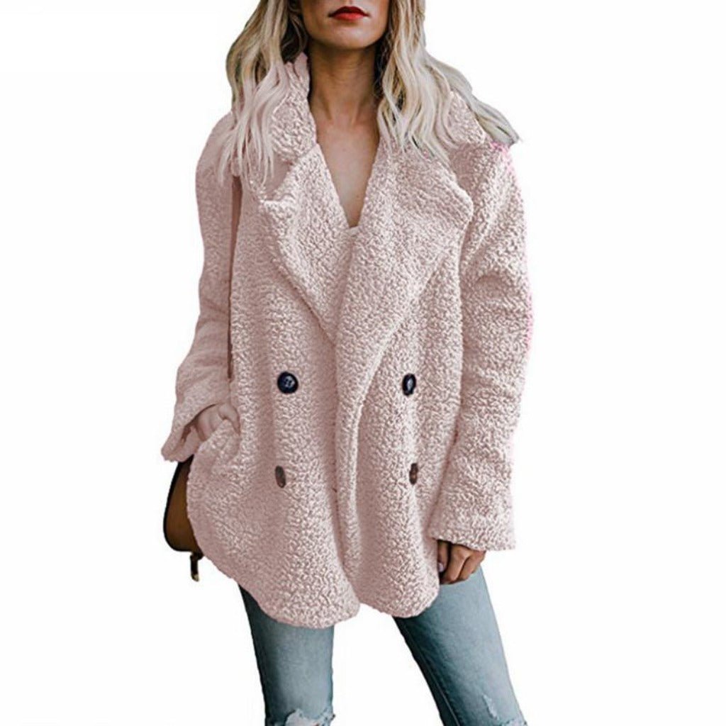 Faux Fur Lapel Long Sleeve Teddy Overcoat - Easy Pickins Store