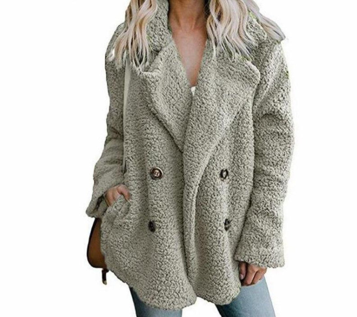 Faux Fur Lapel Long Sleeve Teddy Overcoat - Easy Pickins Store