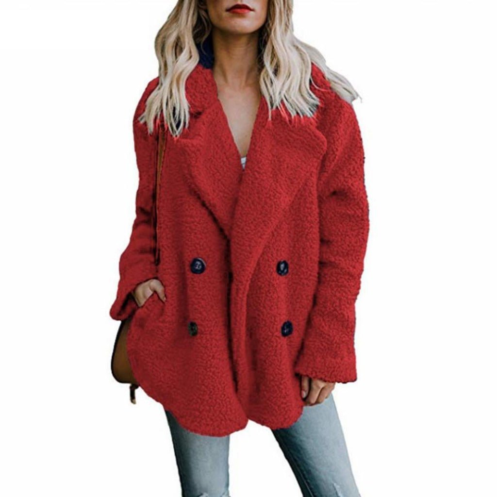 Faux Fur Lapel Long Sleeve Teddy Overcoat - Easy Pickins Store