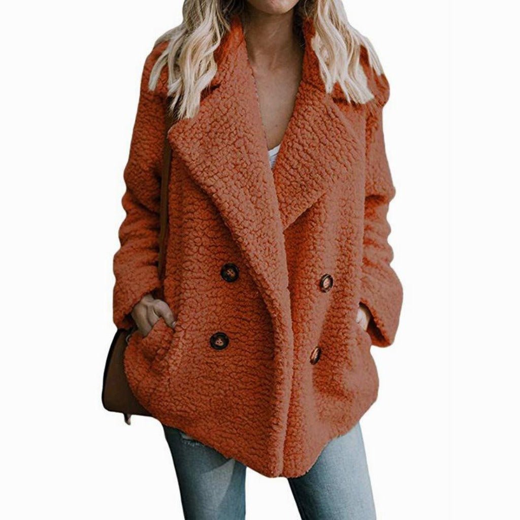 Faux Fur Lapel Long Sleeve Teddy Overcoat - Easy Pickins Store