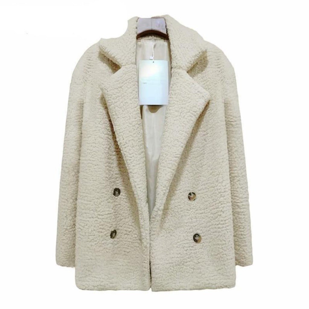 Faux Fur Lapel Long Sleeve Teddy Overcoat - Easy Pickins Store