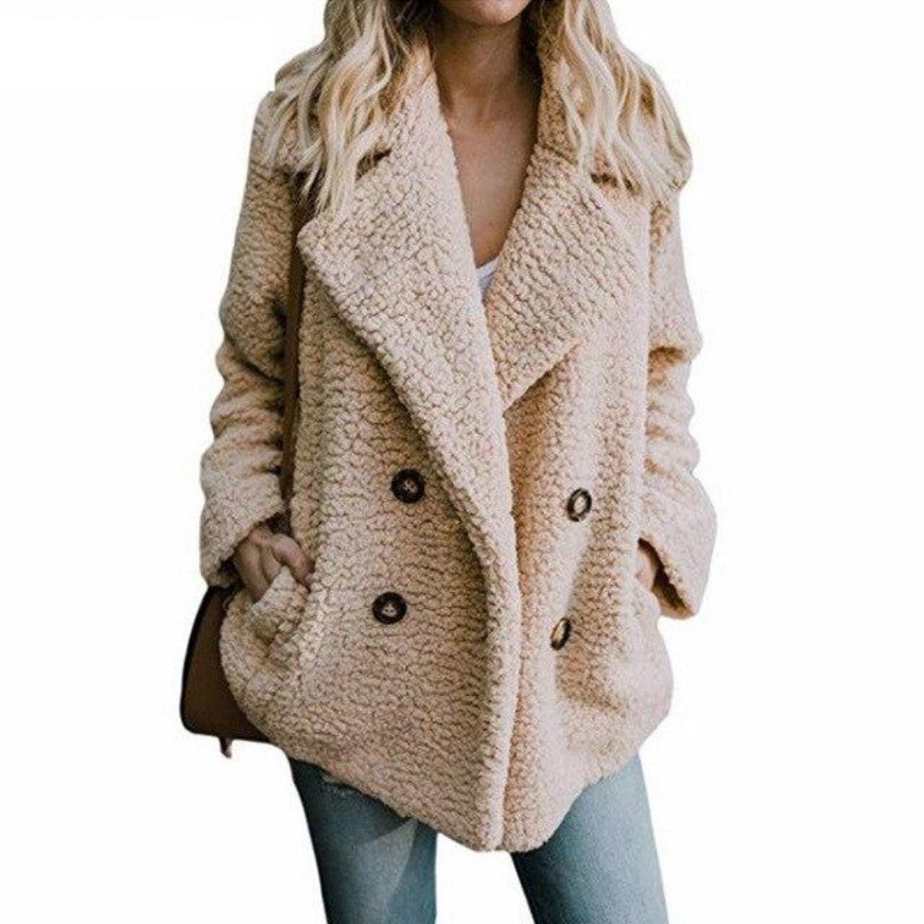 Faux Fur Lapel Long Sleeve Teddy Overcoat - Easy Pickins Store