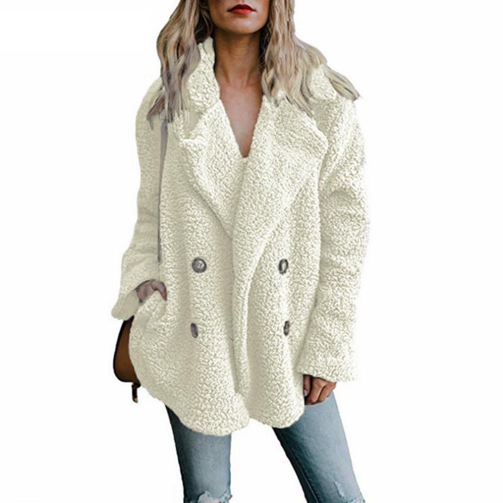 Faux Fur Lapel Long Sleeve Teddy Overcoat - Easy Pickins Store