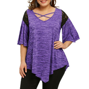 Flare Sleeve Top Asymmetrical Tunic Lace - Easy Pickins Store