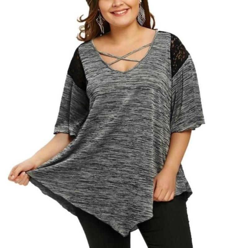 Flare Sleeve Top Asymmetrical Tunic Lace - Easy Pickins Store