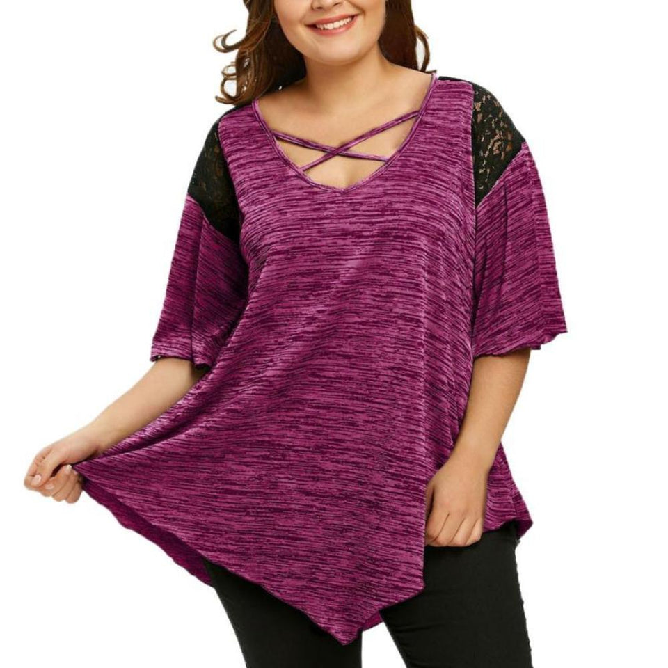 Flare Sleeve Top Asymmetrical Tunic Lace - Easy Pickins Store