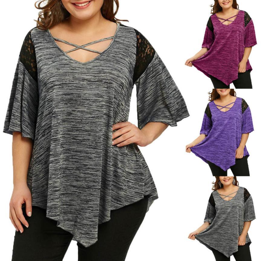 Flare Sleeve Top Asymmetrical Tunic Lace - Easy Pickins Store