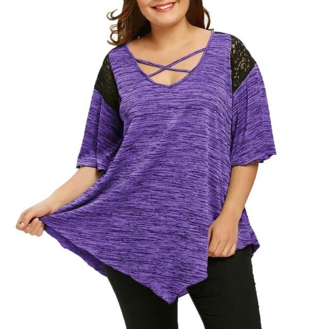 Flare Sleeve Top Asymmetrical Tunic Lace - Easy Pickins Store