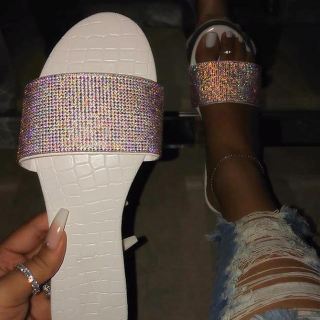 Flat Glitter Rhinestone Slippers - Easy Pickins Store
