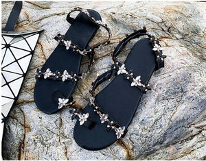 Flat Pearl String Bead Sandals - Easy Pickins Store
