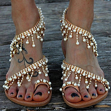 Flat Pearl String Bead Sandals - Easy Pickins Store