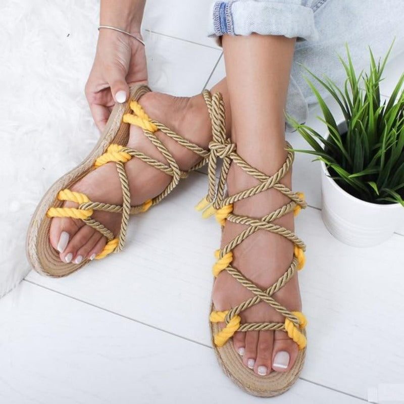 Flat Sole Gladiator Sandals Hemp Rope Lace Up Non slip - Easy Pickins Store