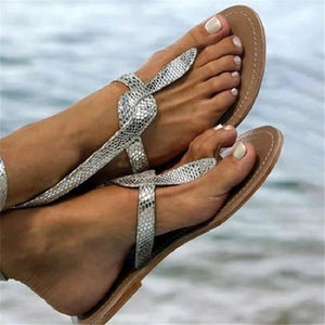 Flat Sole Sandals Snake Ankle Strap Gladiator Bling Gold - Easy Pickins Store