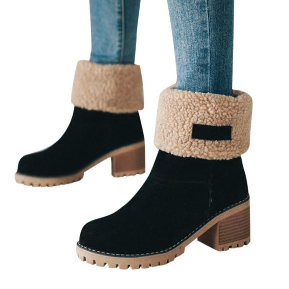 Flock Ankle Boots Solid Middle 1 inch Heel - Easy Pickins Store