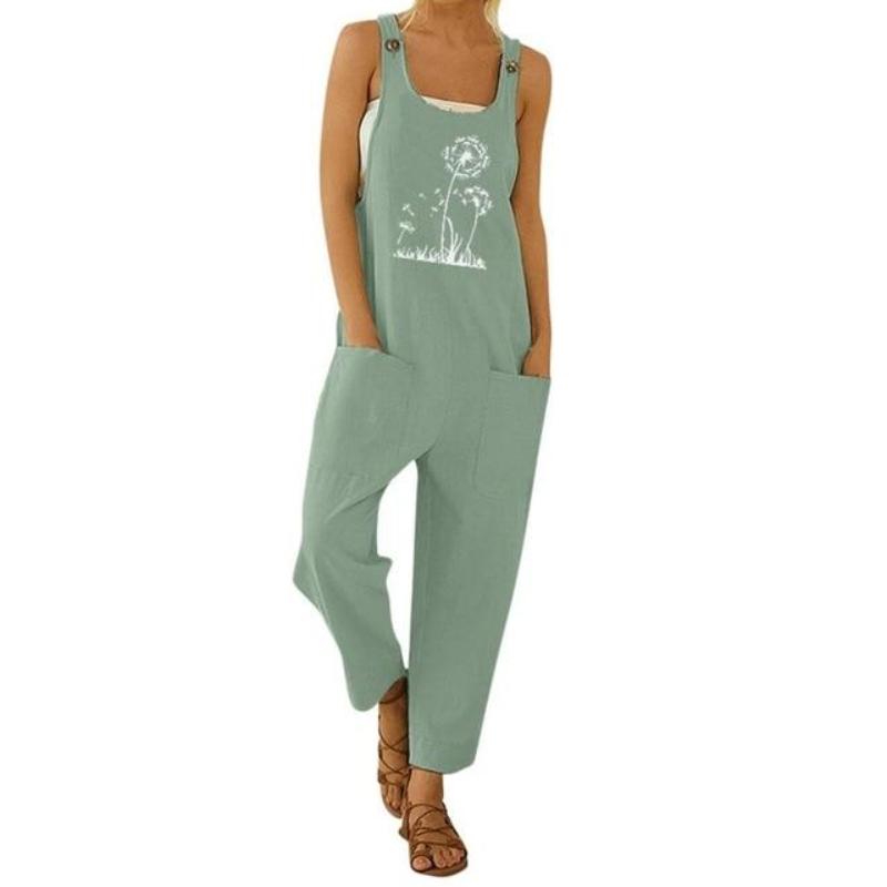 Floral Daisy Print Pocket Romper Long Button Jumpsuit - Easy Pickins Store