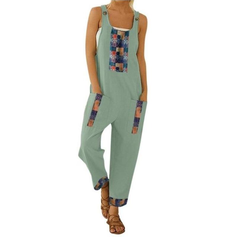 Floral Daisy Print Pocket Romper Long Button Jumpsuit - Easy Pickins Store