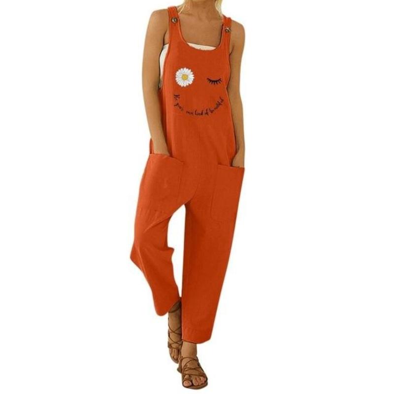 Floral Daisy Print Pocket Romper Long Button Jumpsuit - Easy Pickins Store
