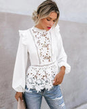 Floral Lace Long Sleeve Hollow Out Elegant Blouse - Easy Pickins Store