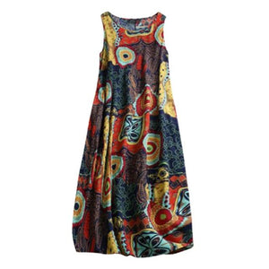 Floral Loose Bohemian Dress Sleeveless - Easy Pickins Store