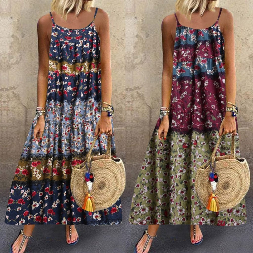 Floral Loose Bohemian Dress Sleeveless - Easy Pickins Store