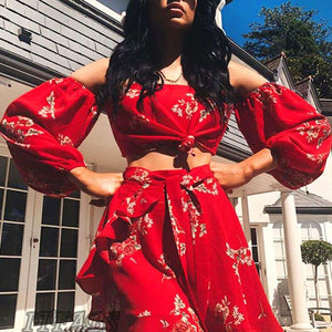 Floral Off Shoulder Ruffles Top and Skirt 2 Pieces Set - Easy Pickins Store