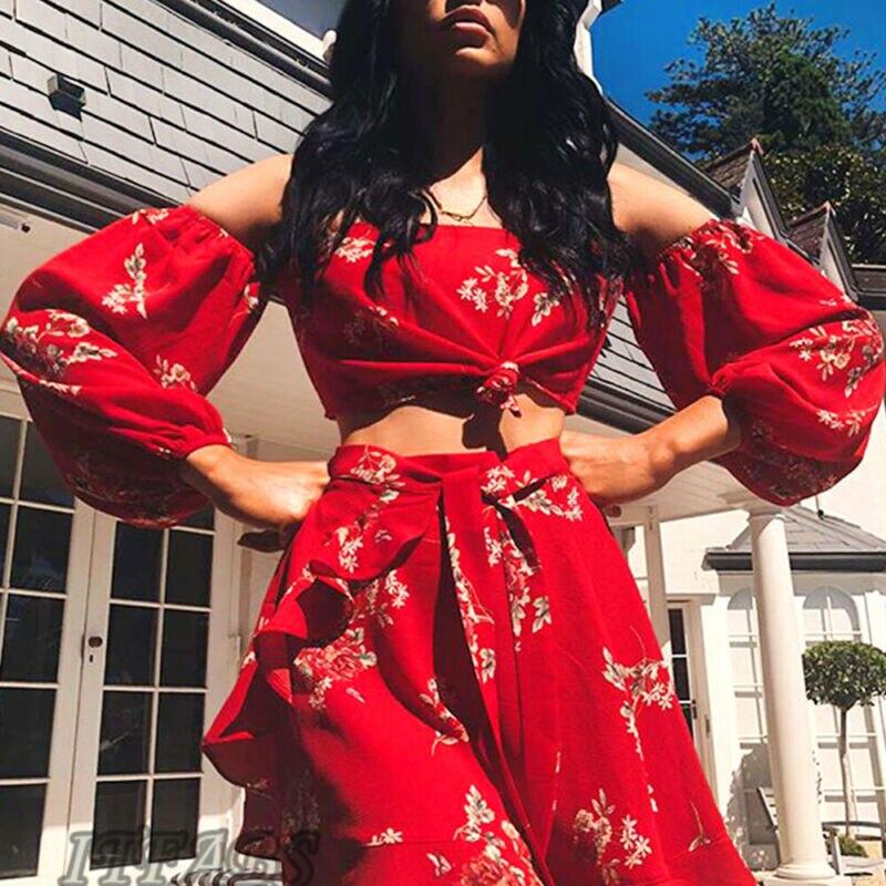 Floral Off Shoulder Ruffles Top and Skirt 2 Pieces Set - Easy Pickins Store