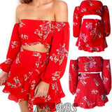 Floral Off Shoulder Ruffles Top and Skirt 2 Pieces Set - Easy Pickins Store