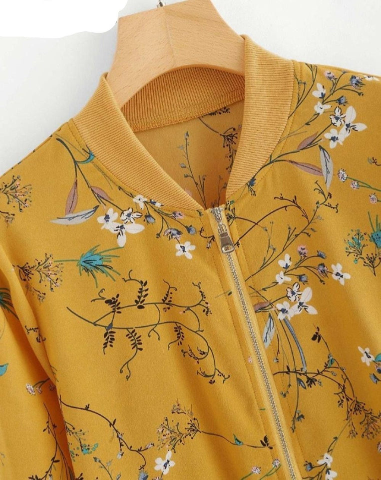 Floral Print Baseball Jacket Bomber Long Sleeve Zipper Outwear - Easy Pickins Store