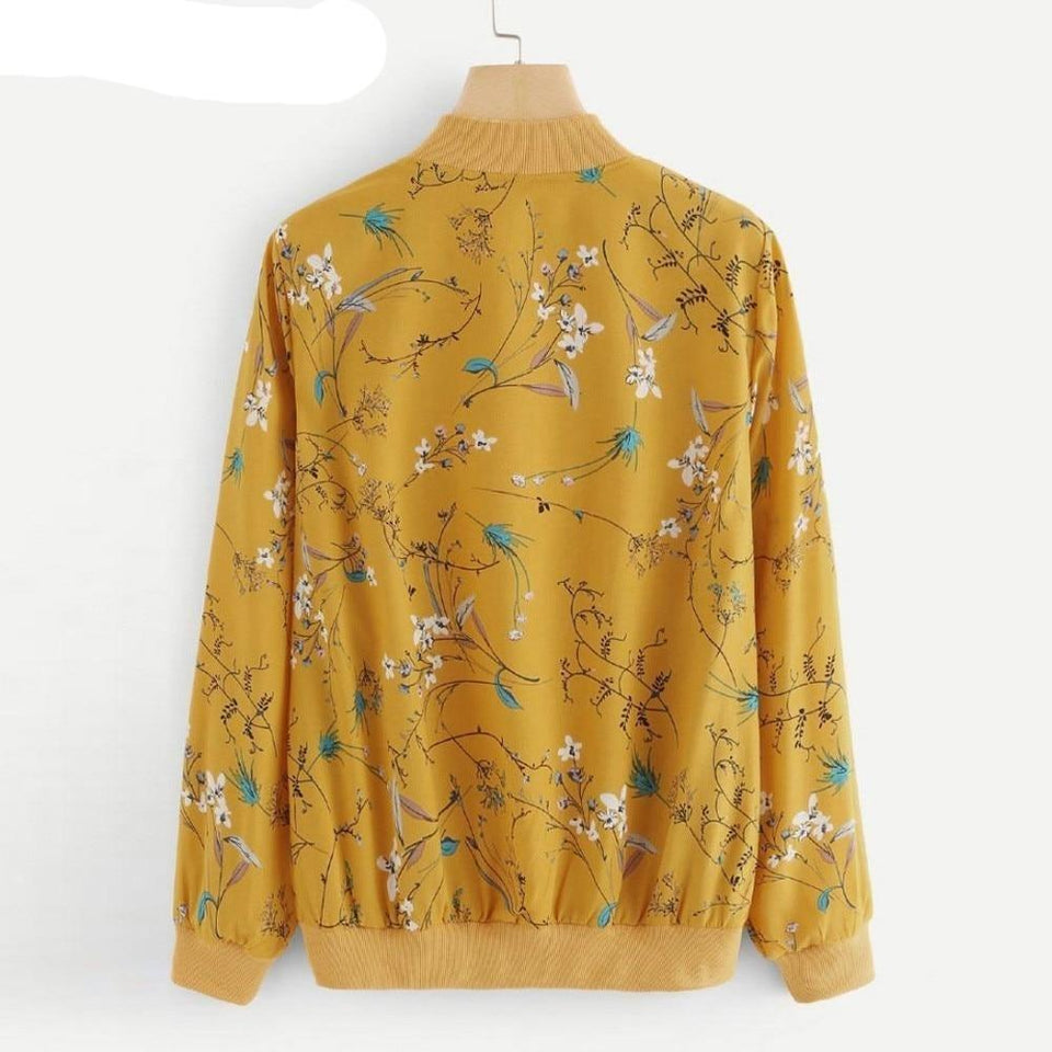 Floral Print Baseball Jacket Bomber Long Sleeve Zipper Outwear - Easy Pickins Store